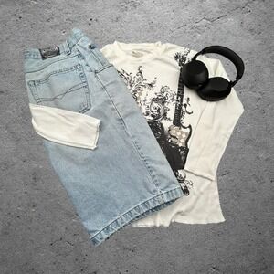 Vintage Machine Skull Guitar Thermal Shirt Mens Medium White Y2K Waffle Knit